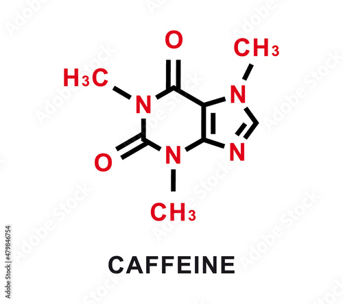 Caffeine chemical formula. Caffeine chemical molecular structure. Vector illustration
