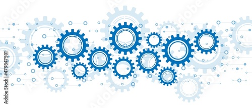 Abstract background of gears. Design of gear mechanisms. Technological background. Digital technologies. Information exchange.The texture of the geometric shapes circles and lines. Vector illustration