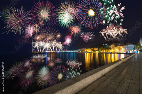 Fireworks near Riva promenade in Split, Croatia #479848939