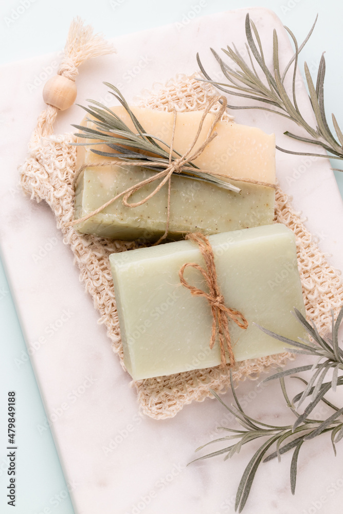 Handmade natural soap on pastel background. Handmade natural soap on pastel background.