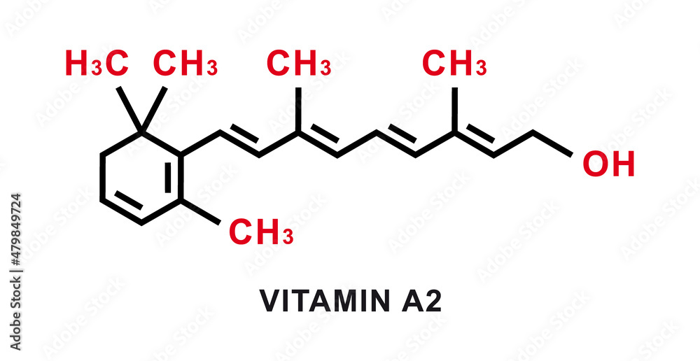 Vitamin A2 chemical formula. Vitamin A2 chemical molecular structure. Vector illustration Vitamin A2 chemical formula. Vitamin A2 chemical molecular structure. Vector illustration