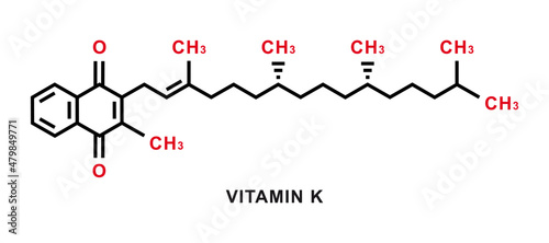 Vitamin K chemical formula. Vitamin K chemical molecular structure. Vector illustration