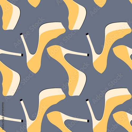 Illustration Seamless pattern on a square background - beautiful shoes on a high platform and thin heels. Design element of books, notebooks, postcards, interior items. Wallpapers, textiles, packaging