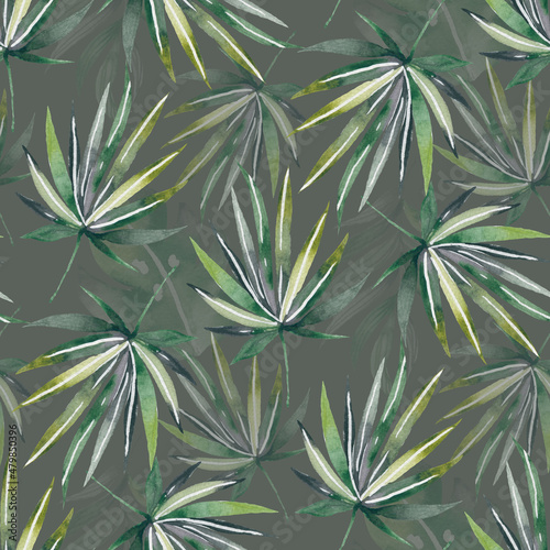 Fototapeta Naklejka Na Ścianę i Meble -  Watercolor Seamless Tropical Pattern Pattern with leaves. Background 
