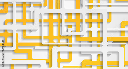 Orange and grey papercut geometry design. Abstract tech background with 3d paper stripes layers. Vector illustration