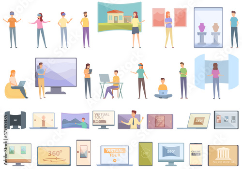 Virtual tour icon cartoon vector. Video arrow. App design