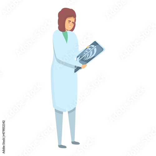 Woman xray doctor icon cartoon vector. Chest radiology. Scan machine