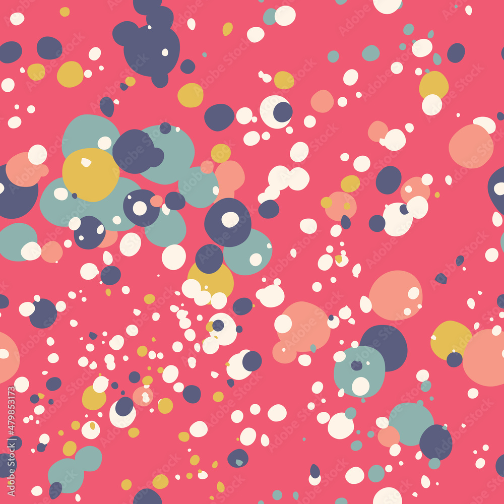 Modern colorful stylish texture. Chaotic circles seamless pattern. Template for printing, wrapping paper, fabrics, covers, flyers, banners, posters and posters. Vector illustration. Modern colorful stylish texture. Chaotic circles seamless pattern. Template for printing, wrapping paper, fabrics, covers, flyers, banners, posters and posters. Vector illustration.