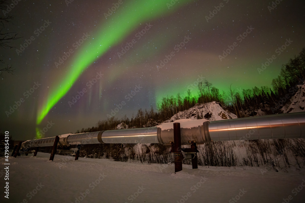 Beauitful aurora over Trans-Alaska Pipeline System