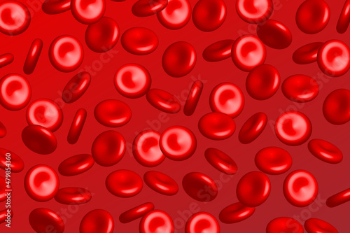 3d streaming blood cells on red background. Vector illustration. Health concept