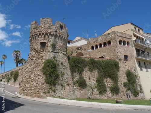 Panorama of the Torricella of Termoli between the entrance arch into the old city through the city walls of the Swabian Castle and the The Folklore Staircase 