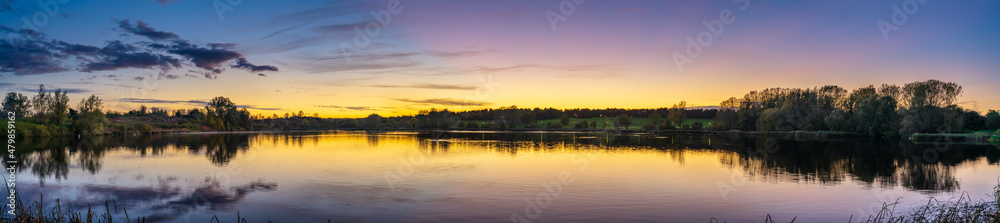 Willen lake sunset panorama in Milton Keynes. England