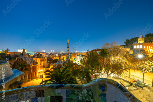 Barcelona at night seen from Park Guell built in 1926