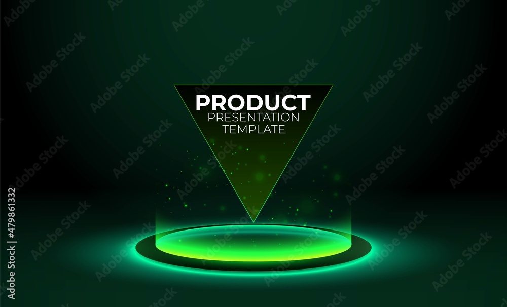 Green glowing ring on floor. Circle podium or teleport. Futuristic