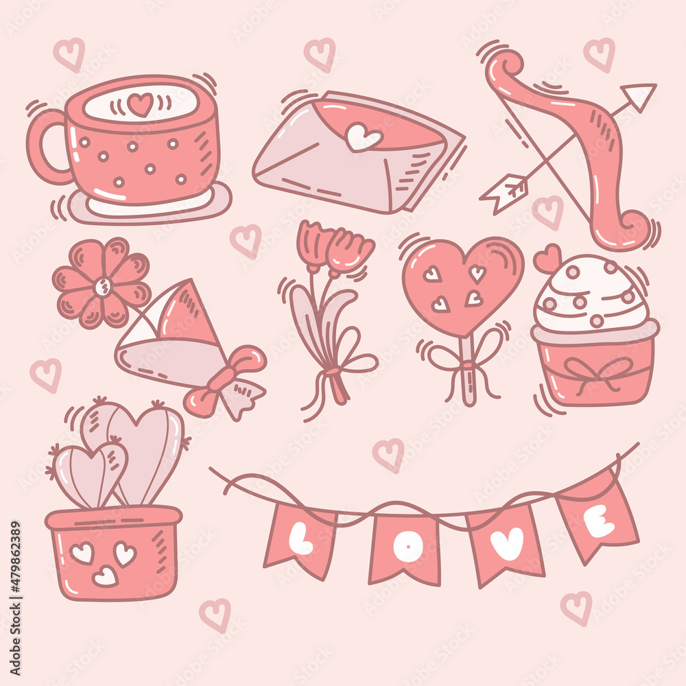doodle art of valentine's element hand draw style doodle art of valentine's element hand draw style