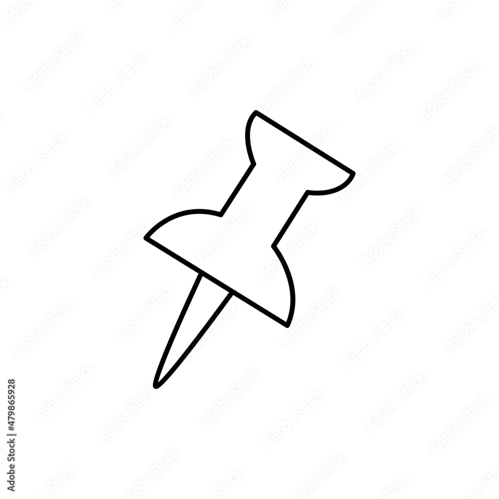 Push Pin Icon  in black line style icon, style isolated on white background