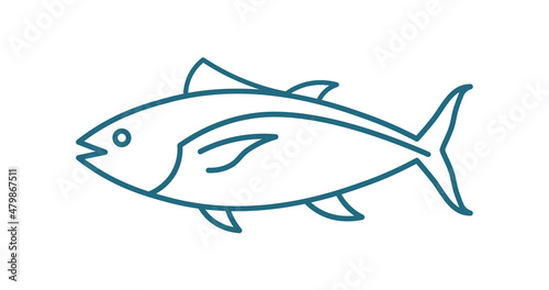 Tuna fish logo icon outline illustration. Salmon tuna fish line icon seafood logo © kolonko