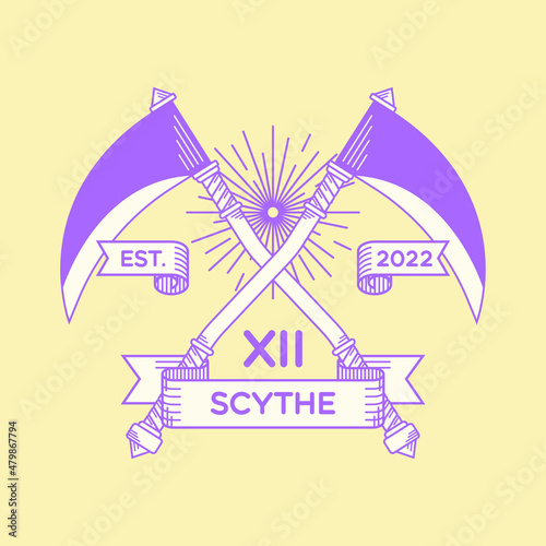 Scythe emblem with simple line art style