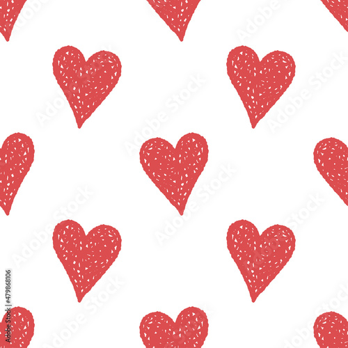Stylish seamless pattern with hand-drawn red hearts. Textured sketchy background for wrapping paper  fabrics  wallpapers  postcards