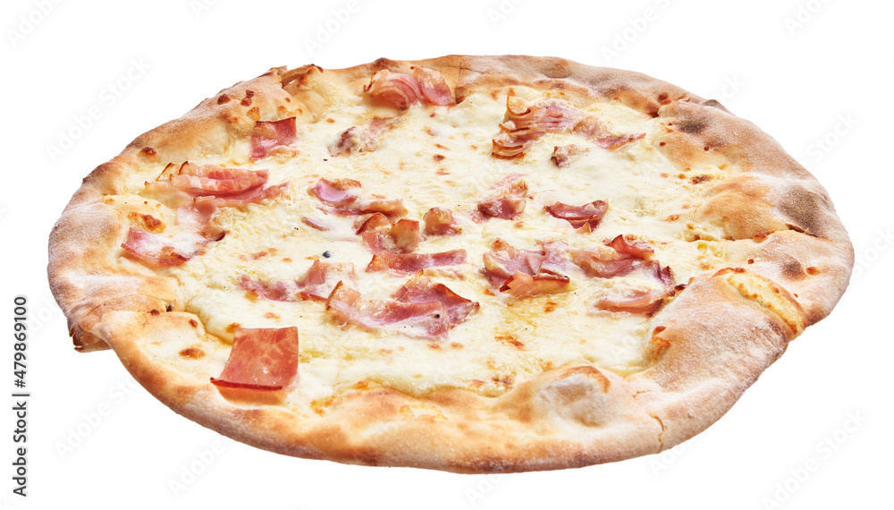  Single carbonara italian pizza isolated over white background