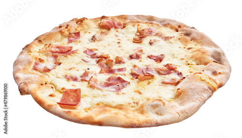 Single carbonara italian pizza isolated over white background