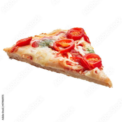  Slice of caprese italian pizza isolated over white background