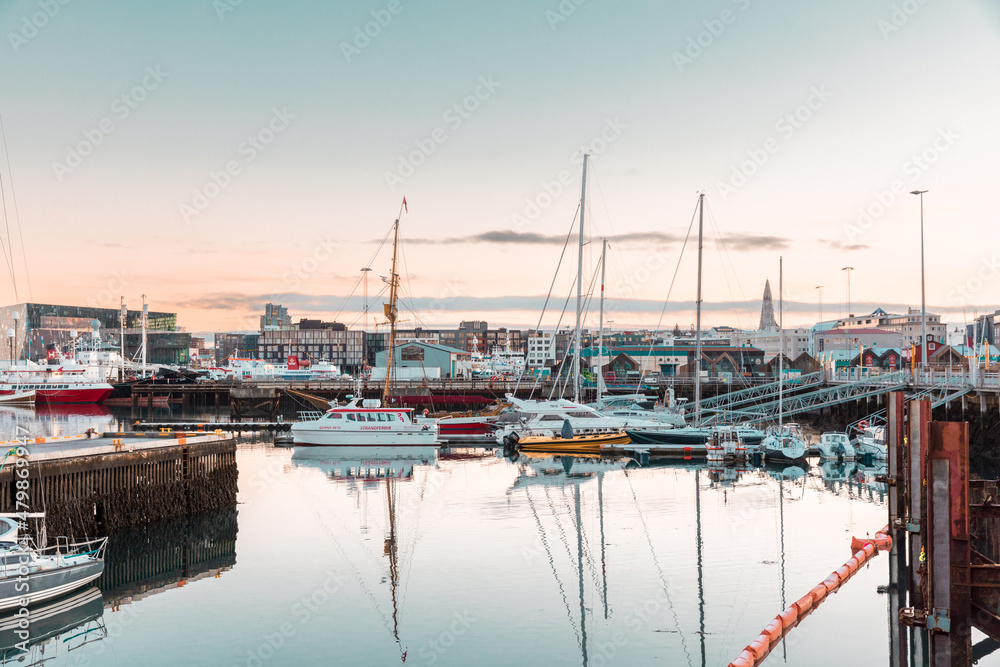 Rekjavik harbor full of boats