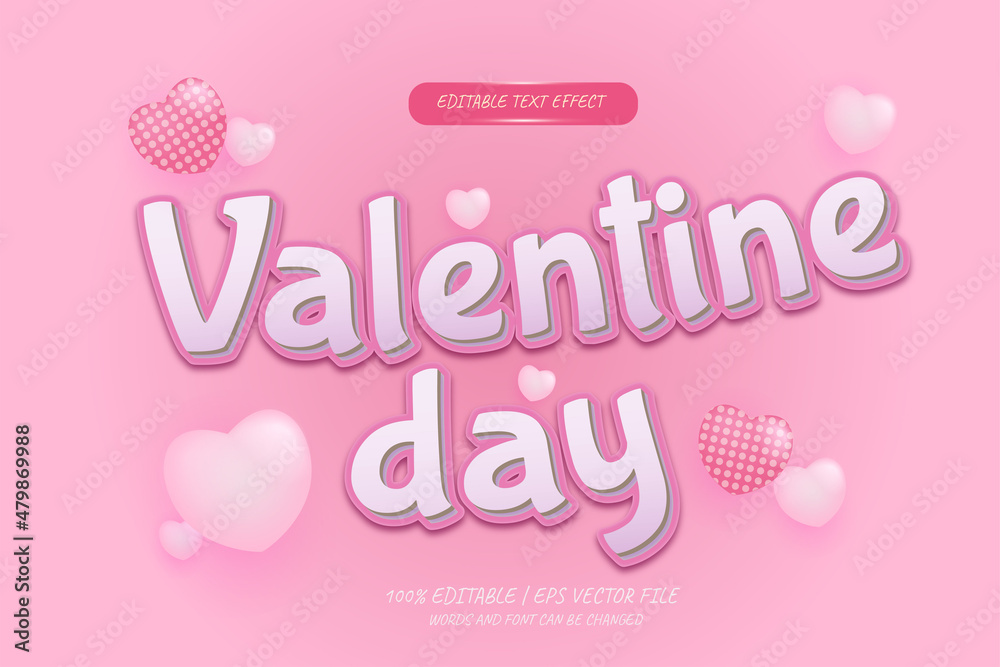 Valentine day editable text effect with 3d love heart shape