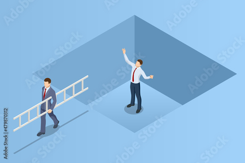 Isometric Business crisis, Bank Debt, Bankruptcy. Finding the right business solution.