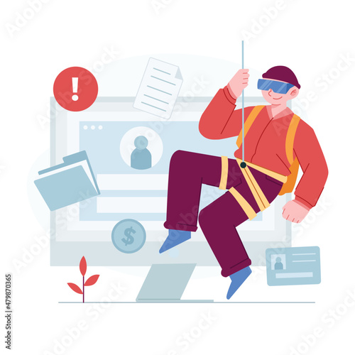 Stealing data concept vector Illustration idea for landing page template, Online Fraud, internet crime hacker steal information, phising and piracy, security safety leak, Hand drawn Flat Styles