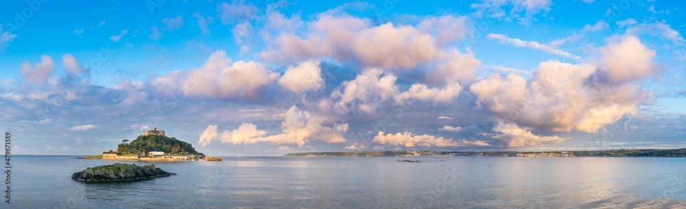 St Michaels Mount panorama in Marizon, Cornwall. United Kingdom