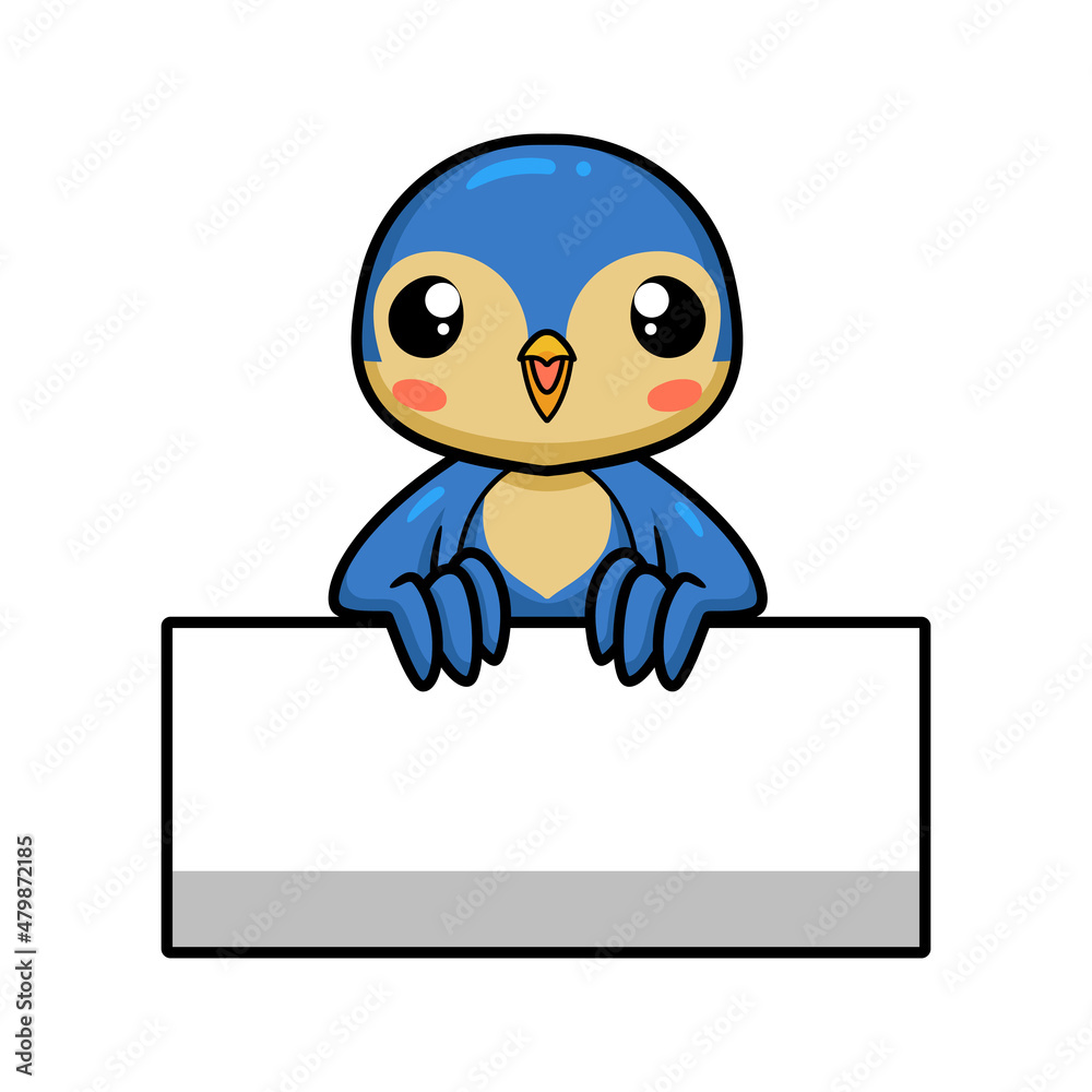 Cute little blue bird cartoon with blank sign Cute little blue bird cartoon with blank sign