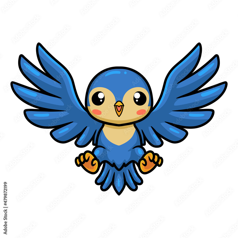 Cute little blue bird cartoon flying Stock Vector | Adobe Stock