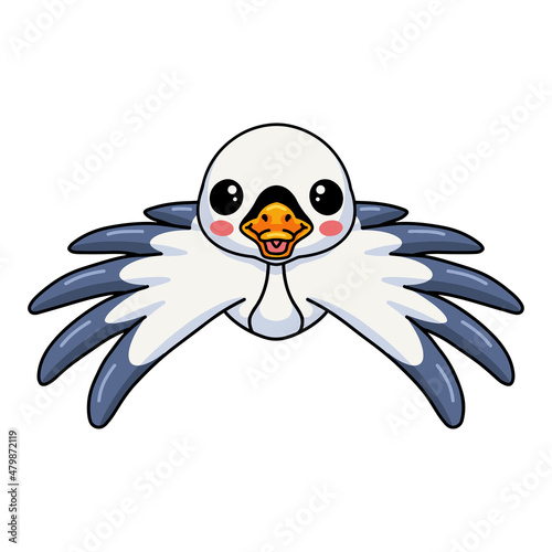 Cute little goose cartoon flying