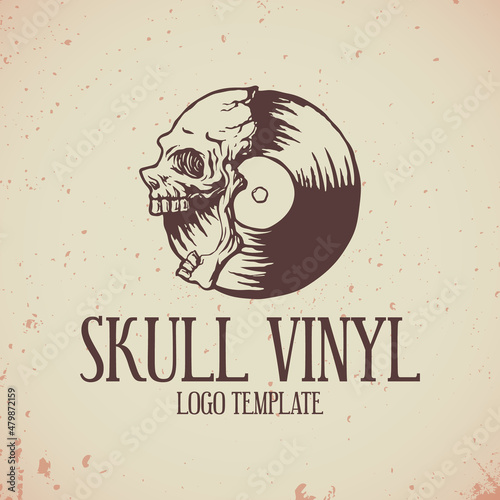 Skull with vinyl logo template with vintage style