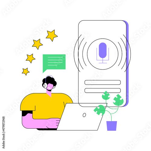 Podcast content abstract concept vector illustration. Branded podcast creation, engaging marketing content production, promotion strategy, monetization, social media planner abstract metaphor.