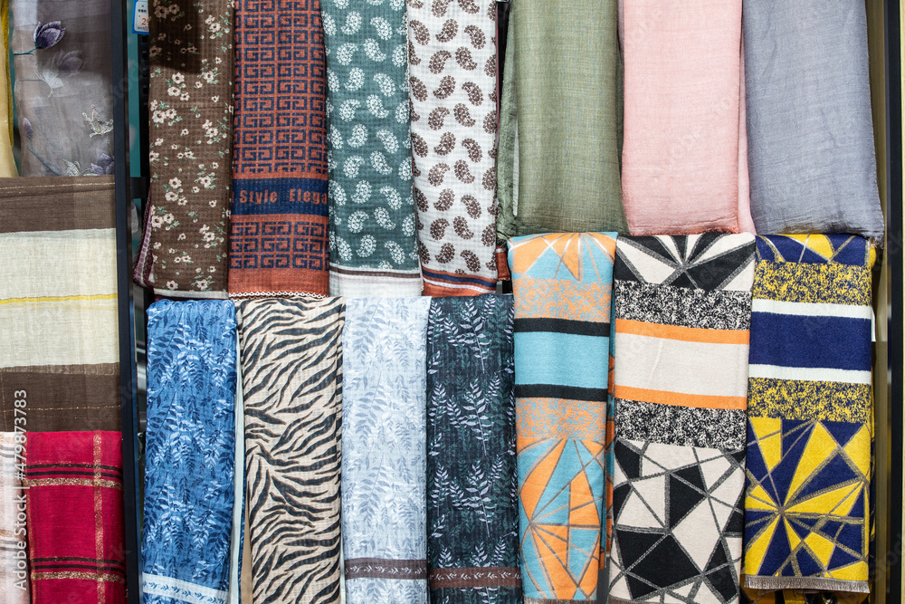 Beautiful scarves, neatly placed together Beautiful scarves, neatly placed together