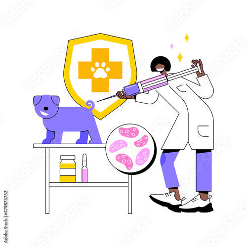 Rabies and your pet abstract concept vector illustration. Dogs rabies, home animals vaccination, pets disease prevention program, puppy vaccine protection, veterinary service abstract metaphor.