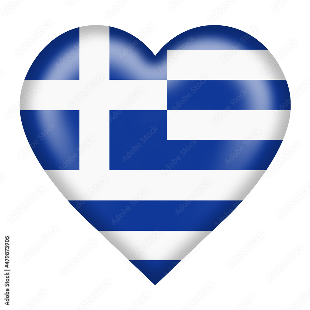 Greece flag heart button isolated on white with clipping path 3d illustration Greece flag heart button isolated on white with clipping path 3d illustration