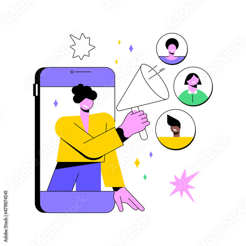 Referral program abstract concept vector illustration. Referral marketing method, friend recommendation, acquire new customer, product promotion, social media influencer, loyalty abstract metaphor.