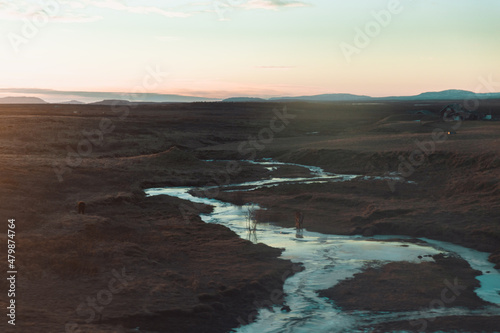 Creek in Iceland at dawn in wintertime