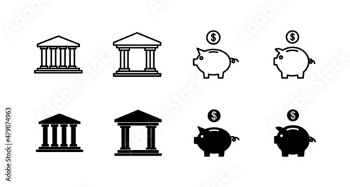 Bank icons set. Bank sign and symbol, museum, university