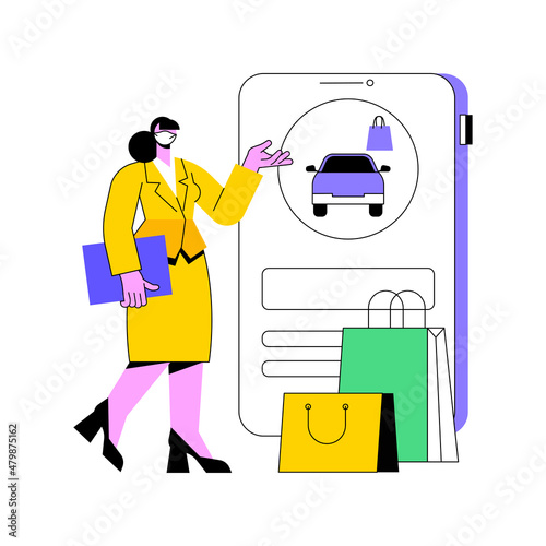 Place your curbside pickup order online abstract concept vector illustration. Safe grocery pick-up, quickservice customer, social distance, contactless pickup, pay order ahead abstract metaphor.