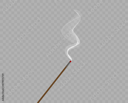 Aroma stick smoke vector background on transparent. Wood stick scent air aromatherapy