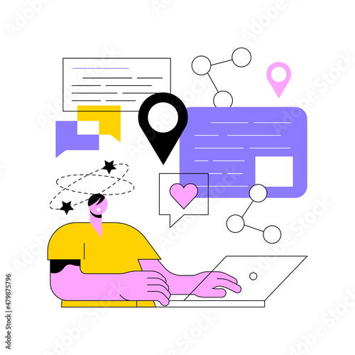 FOMO abstract concept vector illustration. Fear of missing out, social anxiety, having fun, stay connected, social interaction, internet use, psychological health and well-being abstract metaphor.