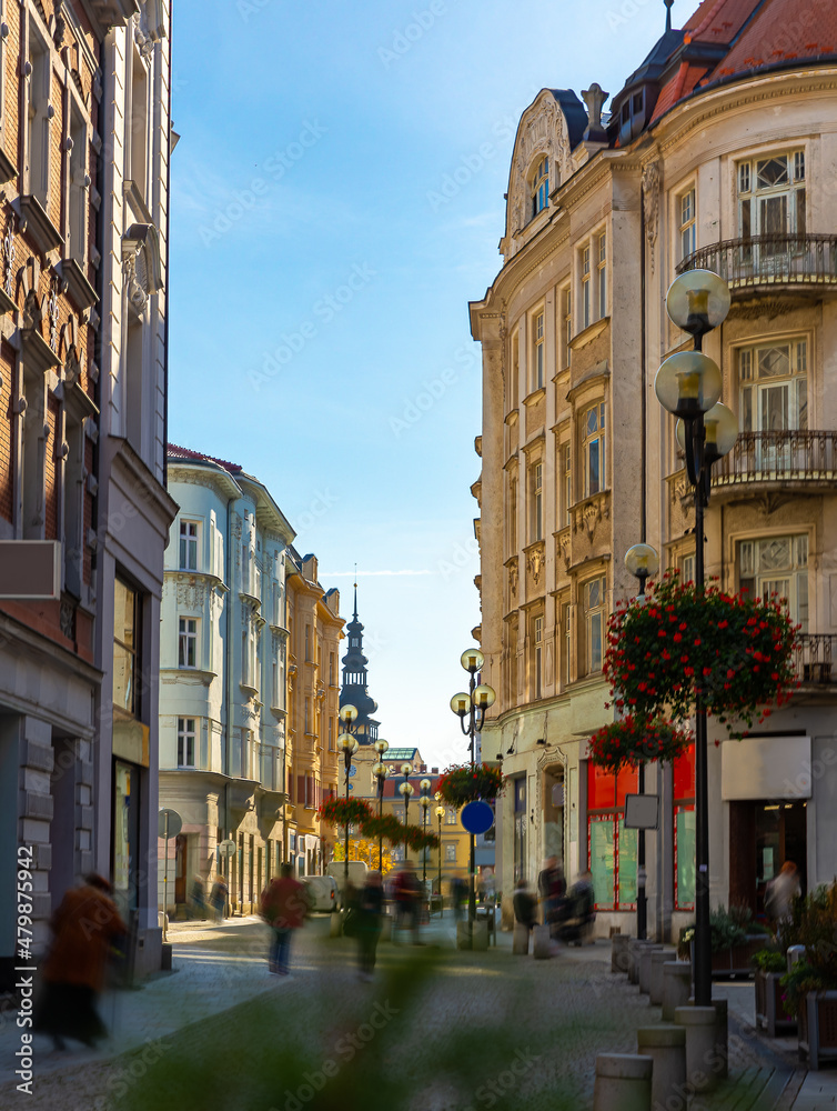 Scenic view of streets in Czech city of Ostrava on sunny autumn day, Moravian-Silesian Region