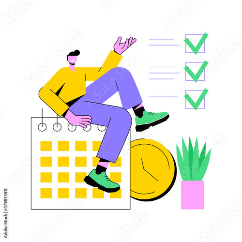 Set up daily schedule abstract concept vector illustration. Quarantine daily routine, schedule your day staying home, self-organization during pandemic, set up study calendar abstract metaphor.