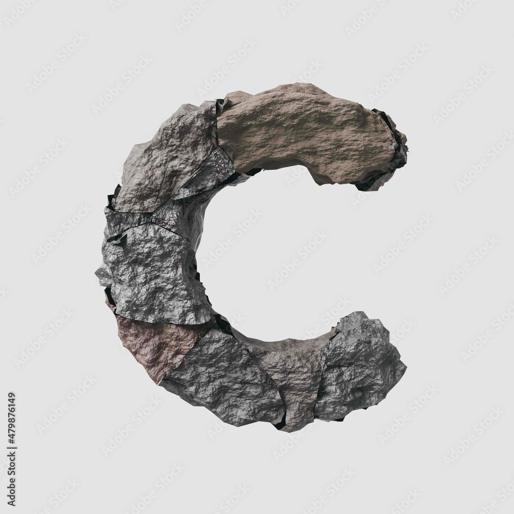 Stone letter C on light background isolated metall rusty thrash foil white background Stone letter C on light background isolated metall rusty thrash foil white background