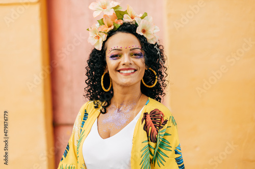 Portrait of a Brazilian woman during a carnival block photo