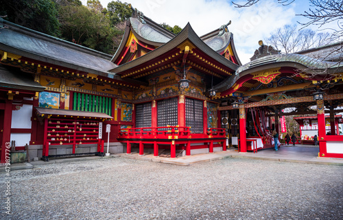 Main building to pray for Buddism in one of the famous temple in Japan, Yutoku Inari Shrine
